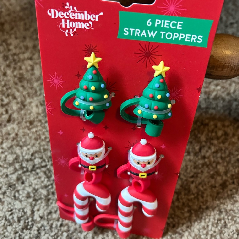 Christmas Straw Toppers Green and‎ Red set of 6